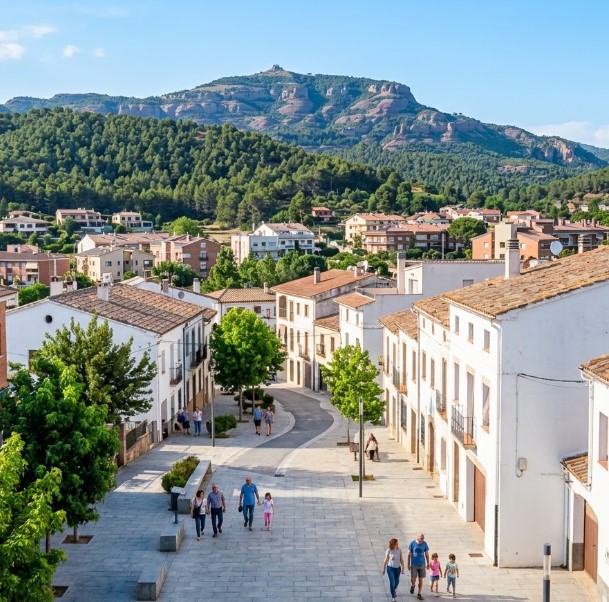 Vistas de las zonas peatonales, el casco urbano y la imponente naturaleza de Sant Llorenç del Munt y Puig de la Creu